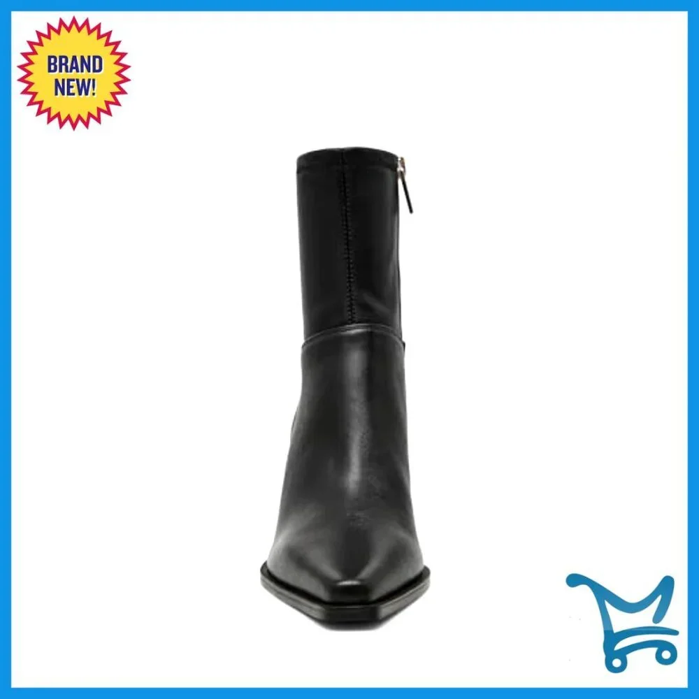 Black Ankle Boots with Kitten Heel, Zip Closure, Rubber Sole